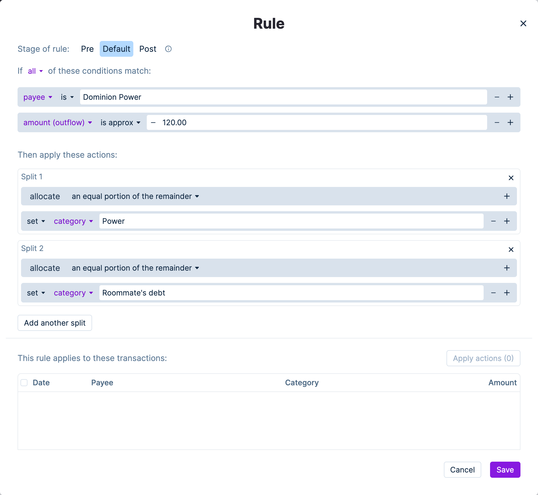 Actual Budget Rules interface